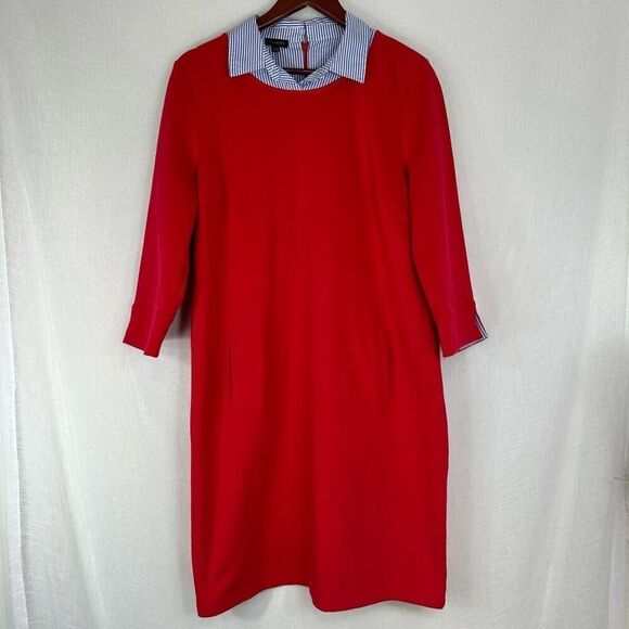Talbots Red Pique Collared Dress Womens Large NWT Knee Length Preppy Pockets - Picture 1 of 10